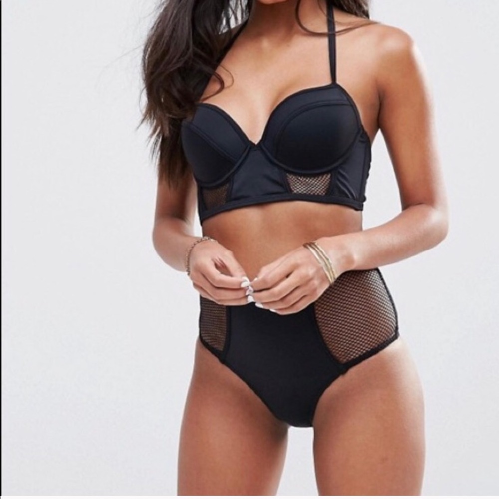 POUR MOI black mixed mesh halter bathing suit top